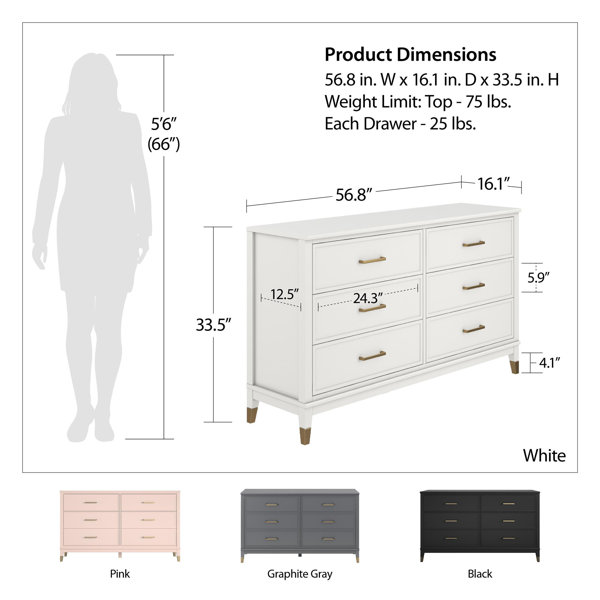 Westerleigh 6 drawer dresser outlet white